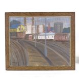 J Woolnough, oil on board, the railway siding, signed, 15" x 18", framed Good condition