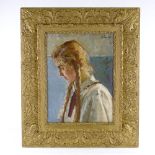 Continental School, oil on canvas, portrait of a girl, indistinctly signed, 20" x 15", framed Good