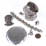 Various silver, including Indian compact, Persian bullet money, coin bracelet etc Lot sold as seen