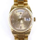 ROLEX - an 18ct gold diamond Oyster Perpetual Day-Date automatic wristwatch, ref. 18038, circa 1988,