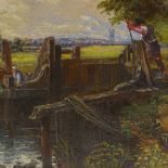 Follower of John Constable, 19th century oil on canvas, the canal lock, 24" x 20", framed Short