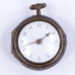 An early 18th century blonde tortoiseshell and gilt metal pair-cased key-wind Verge pocket watch, by