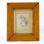 John Barker of Bath, ink and wash, country figure, signed, 5.5" x 4", maple framed Paper is