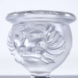 MARC LALIQUE - frosted glass lion mask design vase, height 9.5cm, rim diameter 8cm Perfect condition