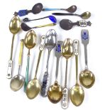 Various Scandinavian silver, unmarked white metal and enamel flatware, including coffee spoons, salt