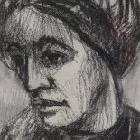 Klampt, charcoal portrait of a woman, signed and dated 1966, 17.5" x 12.5", framed Good condition