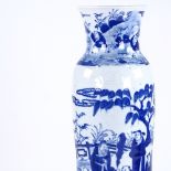 A Chinese blue and white porcelain sleeve vase, hand painted decoration, figures in gardens,