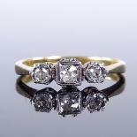 An 18ct gold 3-stone diamond dress ring, total diamond content approx 0.1ct, setting height 4.7mm,