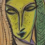 Swedish School, coloured pastels, woman's head, unsigned, 11" x 7", framed Good condition