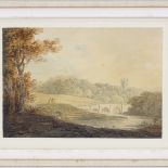 Attributed to William Payne (1760 - 1830), watercolour landscape, inscribed verso, 4.5" x 6", framed