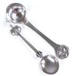 A Danish Art Nouveau silver sauce ladle, and an unmarked white metal Viking Revival spoon, largest