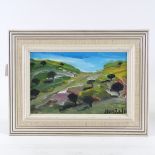 Louis Zelig, oil on board, abstract landscape, signed, with artist's stamp and Exhibition