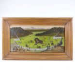 Modern Polish School, oil on canvas, hunting scene, inscribed verso, 11" x 21", framed Good