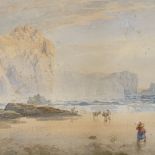 W H Pike, watercolour, coastal view Cornwall, signed, 9.5" x 18", framed Damp stain along the bottom