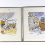 R Aldwinckle, pair of watercolours, Hastings scenes, 13.5" x 9", framed Good condition