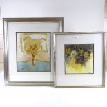 Leo McDowell RI, 2 watercolours, abstract still lives, 11" x 11" and 15" x 13", framed Good
