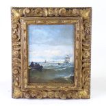 Late 19th/early 20th century oil on canvas laid on board, shipping scene, unsigned, 11" x 8.5",