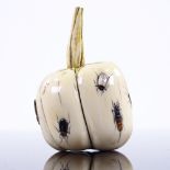 A Japanese ivory and Shibayama gourd fruit, with inlaid hardstone and mother-of-pearl insects,