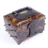 A Chinese early 20th century tortoiseshell cantilever 3-section jewel box, with dragon carved and