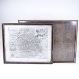 An Antique map engraving of Salopiae, by Christopher Saxton, image 27cm x 34cm, and a map of