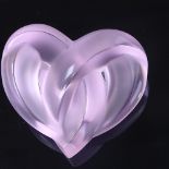 LALIQUE - pink frosted glass, coeurs entrelaces paperweight, 7cm x 6cm Perfect condition
