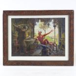 A C Powell, watercolour, devil tormenting a blacksmith, signed and dated 1935, 10" x 13.75", framed