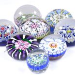 8 various Millefiori and flower design glass paperweights, largest 7.5cm diameter (8) All perfect,