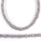 A modern sterling silver birdcage-link matching necklace and bracelet set, necklace length 51cm,