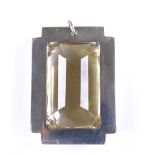 A large modern unmarked silver citrine pendant, pendant height 45.5mm, 27.3g Very good overall