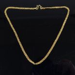 A Middle Eastern unmarked high carat gold fancy link chain necklace, necklace length 39cm, 11.8g