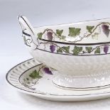 Wedgwood Creamware 2-handled bowl and stand, relief moulded basket weave decoration, bowl length