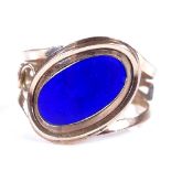 A mid-19th century unmarked rose gold blue enamel panel mourning ring, back inscribed "Mary Bonne..?