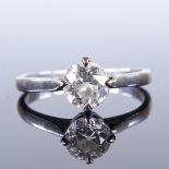 An early 20th century unmarked platinum 0.6ct solitaire diamond ring, heart-shaped bridge, diamond
