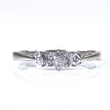 An 18ct white gold 3-stone diamond ring, total diamond content approx 0.2ct, setting height 3.7mm,