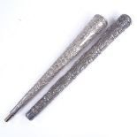 2 19th century Burmese unmarked silver parasol handles, length 23cm (2) Good condition