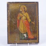 A Russian painted and gilded icon on wood panel, 25cm x 19cm