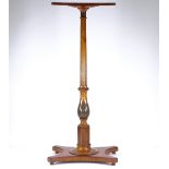 A fine quality Edwardian satinwood pedestal, the carved and fluted centre column having painted leaf