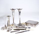 Various silver and plate, including Mappin & Webb cigarette box, silver money clip, napkin rings,