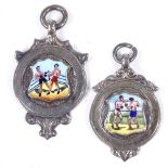 2 silver and enamel boxing medallion fobs, hallmarks 1935 and 1937 One fob has a chip on the edge of