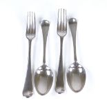 Various 18th century silver flatware, including 2 dessert spoons by Elizabeth Oldfield, and 2