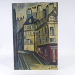 H Rozanes, mid-century oil on canvas, street scene, signed, 32" x 21", unframed Canvas tear along