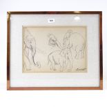 Dame Laura Knight, a sheet of pencil sketches, circus elephant, signed, 10" x 14", framed Paper is