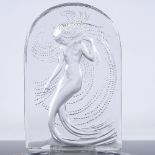 LALIQUE GLASS - Mermaid design pin dish with relief moulded oval panel, engraved signature, height