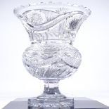 A large and heavy cut-glass thistle-shaped table centre bowl, on octagonal base, diameter 35cm,