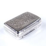 A Victorian silver miniature vinaigrette, rectangular form, with bright-cut floral engraved