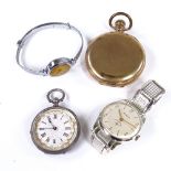Various watches, including Swiss silver-cased fob watch, gold plated full-hunter pocket watch etc (