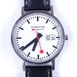 MONDAINE - a stainless steel Classic Swiss Railways quartz wristwatch, white dial with black painted