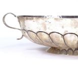 A large Mexican sterling silver table centre 2-handled fruit bowl, half-fluted oval form, stamped