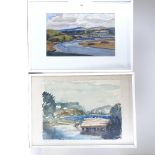 2 mid-20th century watercolours, Irish landscapes, unsigned, 11" x 17", framed Good condition