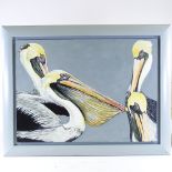 Clive Fredriksson, oil on board, pelicans, overall frame dimensions 27" x 33"